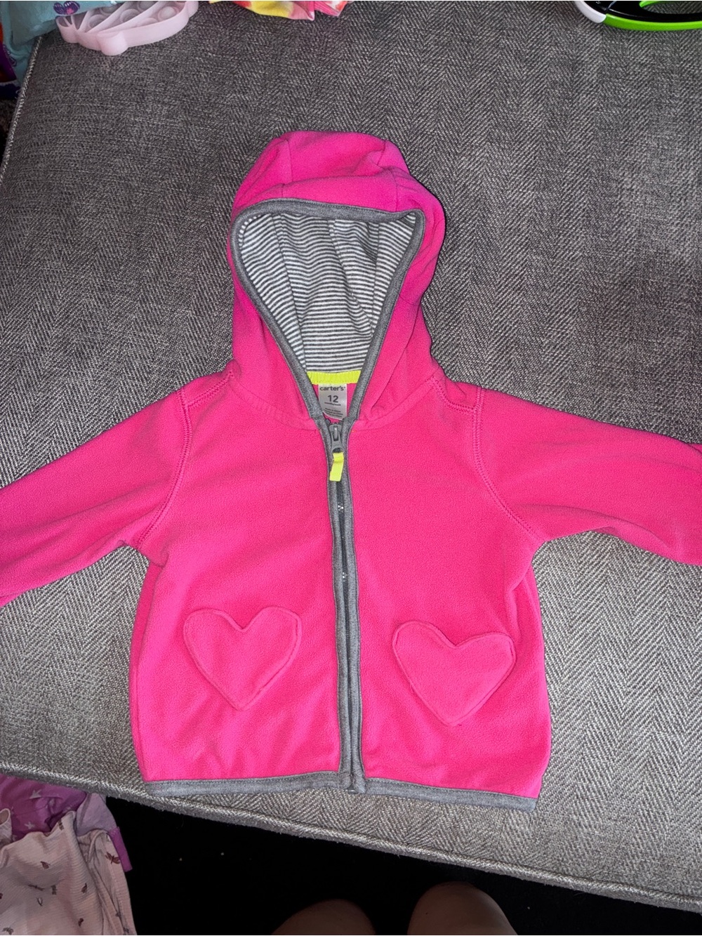 Carter's Bright Pink Hooded Fleece Jacket with Heart Pockets